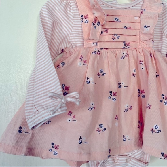 Tahari Corduroy Jumper 2-Piece Set, Peach/Coral Floral, Size 3-6 months - Picture 6 of 10